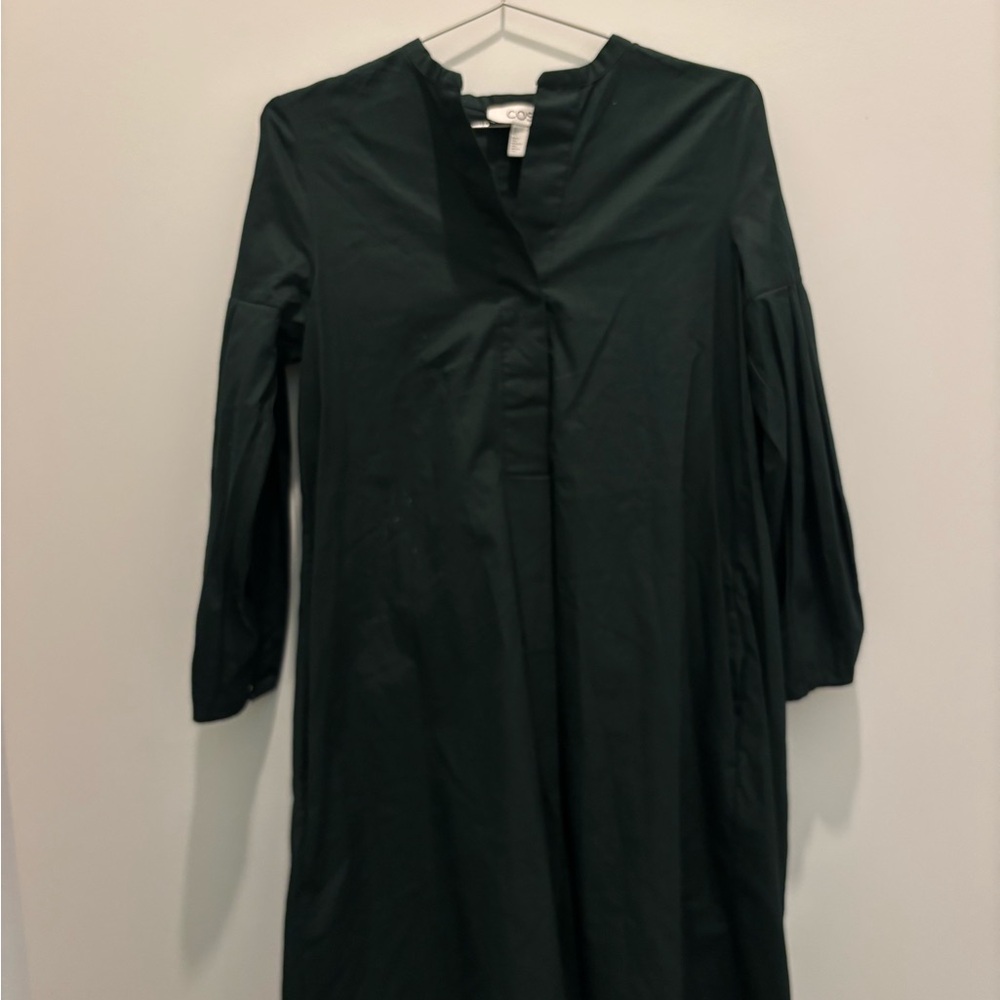 COS dark green Long Sleeve Mock Neck Dress